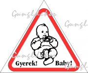 Gyermek az autóban matrica, piros háromszögben fekete baba