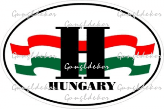 Ovális autós matrica színes zászlóval Hungary felirattal