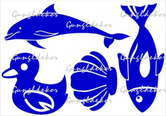 Fürdőszobai dekorációs matricaszett kacsa delfin kagyló hal plottervágott műanyag alapú öntapadós matricák