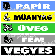 Szelektív hulladék kis matrica, papír műanyag üveg fém vegyes feliratokkal