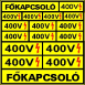 400V, főkapcsoló tábla matrica, sárga alapon fekete szöveg, piros villám piktogram