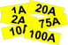 Ampererősség jelölő sárga kismatricák
