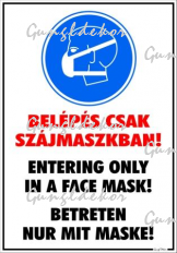 Belépés csak szájmaszkban! Többnyelvű piktogramos tábla matrica