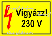 Vigyázz! 230V villámmal 4x3 cm kismatrica