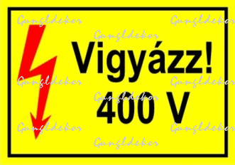 Vigyázz! 400V villámmal 4x3 cm kismatrica