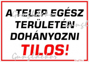 A telep egész területén dohányozni tilos! Tábla matrica