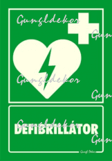 Defibrillátor piktogram felirattal, fluor utánvilágító anyagból tábla matrica