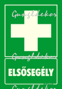 Elsősegélyhely piktogram felirattal, fluor utánvilágító anyagból tábla matrica