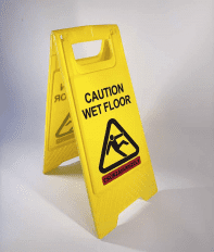 Csúszásveszélyre figyelmeztető (Caution wet Floor) kinyitható sárga műanyag tábla magyar és angol szöveggel