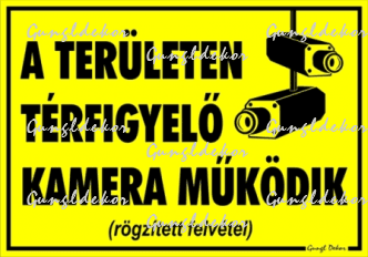 A területen térfigyelő kamera működik sárga tábla matrica