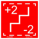 Utánvilágítós tábla, piros háttér, lépcsős +2 és -2 vel kiegészítve, szaggatott keretben