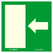 Utánvilágítós tábla, zöld háttér, baloldalt levő ajtóra mutató nyíl