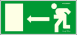 Utánvilágítós tábla, zöld háttér, balra futó ember a kijárathoz