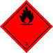 ADR 3 bárca Gyúlékony folyékony anyagok  piros alapon fekete , piros élére állított négyzet, túz piktogrammal