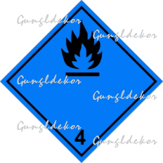 ADR 4.3 bárca Vízzel érintkezve gyúlékony gázokat fejlesztő anyagok  kék alapon fekete , kék élére állított négyzet, tűz piktogrammal