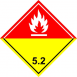 ADR 5.2 bárca Szerver peroxidok  piros alapon fehér , piros-sárga élére állított négyzet, tűz piktogrammal