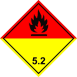 ADR 5.2 bárca Szerver peroxidok  piros alapon fekete , piros-sárga élére állított négyzet, tűz piktogrammal