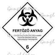 ADR 6.2 bárca Fertőző anyagok, fehér alapon fekete szöveg, élére állított négyzet, fertőző anyag piktogrammal