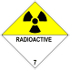 ADR 7D bárca Radioaktív anyagok, fehér-sárga élére állított négyzet, radioaktív piktogrammal