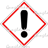 CLP GHS Ártalmas, irritáló anyag piktogram, élére állított négyzet piros szegéllyel, benne fekete felkiáltójel