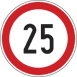 Szállítási jelzés, 25 km/h matrica, piros kör benne 25 ös felirat