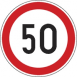 Szállítási jelzés, 50 km/h matrica, piros kör benne 50 es felirat