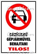 Gázüzemű gépjárművel behajtani tilos! piktogrammal tábla matrica