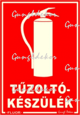 Tűzoltókészülék fluoros utánvilágító tábla matrica, piros alapon tűzoltókészülék piktogrammal