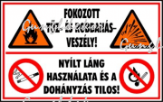 Fokozott tűz- és robbanásveszély! Nyílt láng használata és a dohányzás tilos! tábla