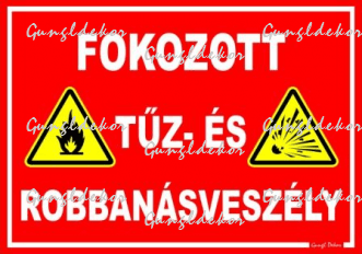 Fokozott tűz- és robbanásveszély piktogramokkal piros alapon tábla matrica
