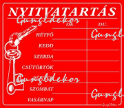 Nyitva tartás számokkal tábla, piros színben